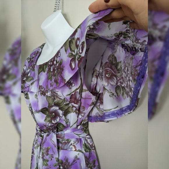 Vintage Purple Floral Full Skirt Dress - Picture 5 of 7